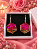 Pink Blossom Sparkle Hexagon Earrings