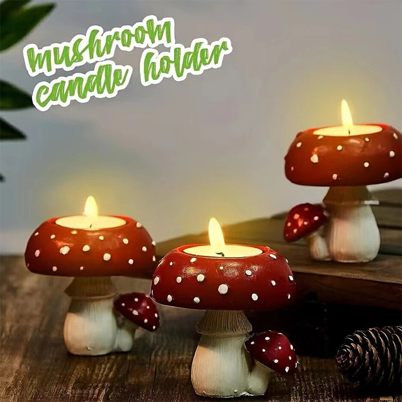 Enchanted Mushroom Candle Holder Hand-Painted Resin Decor