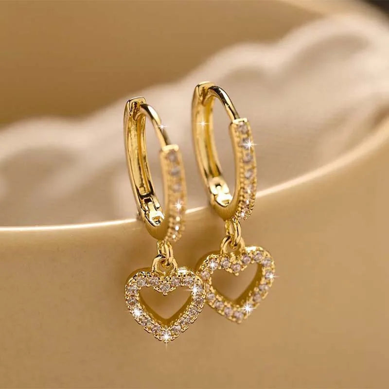 Golden Heart Crystal Earrings