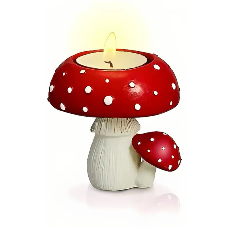 Enchanted Mushroom Candle Holder Hand-Painted Resin Decor