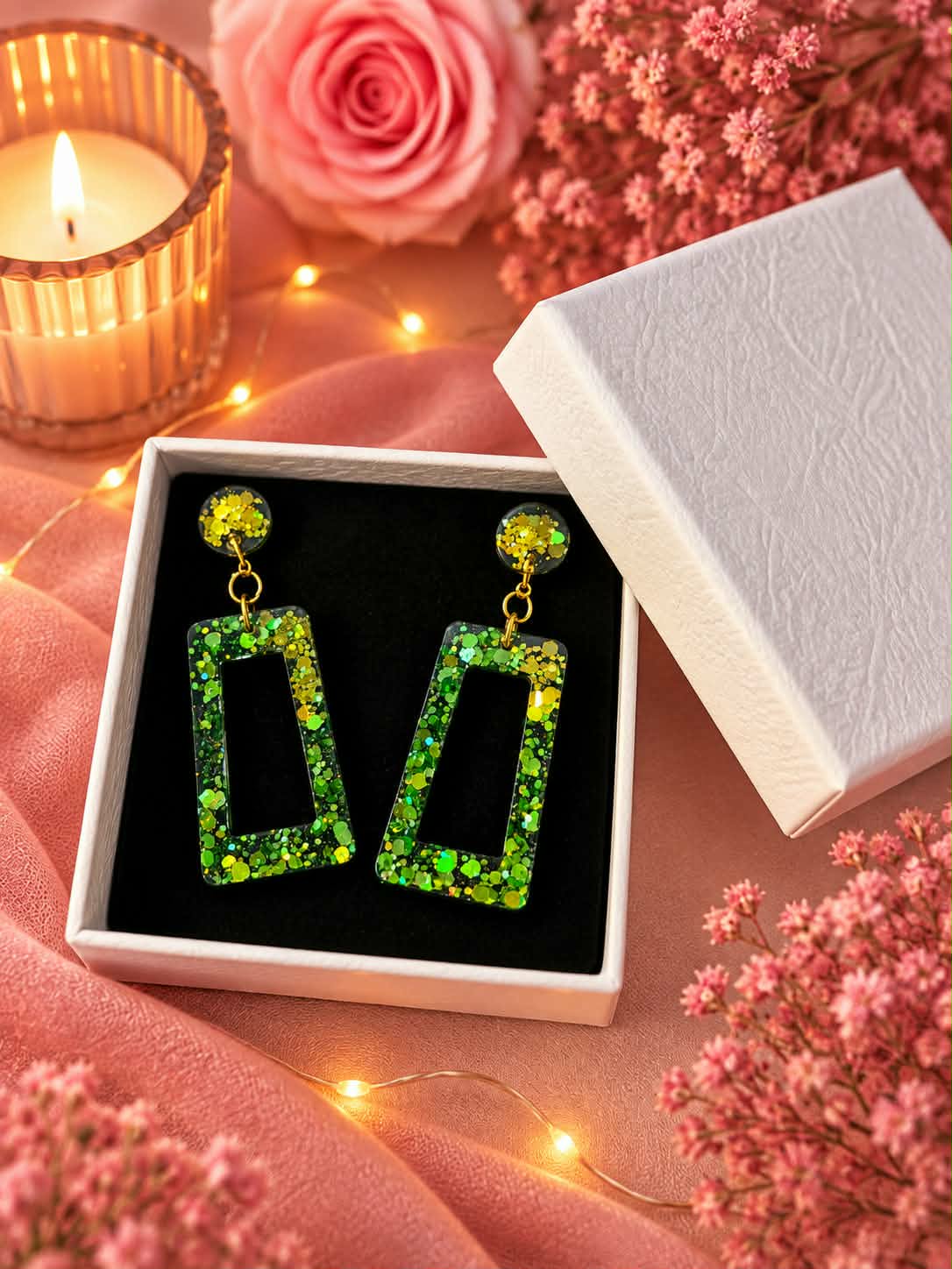 Emerald Glow Geometric Earrings