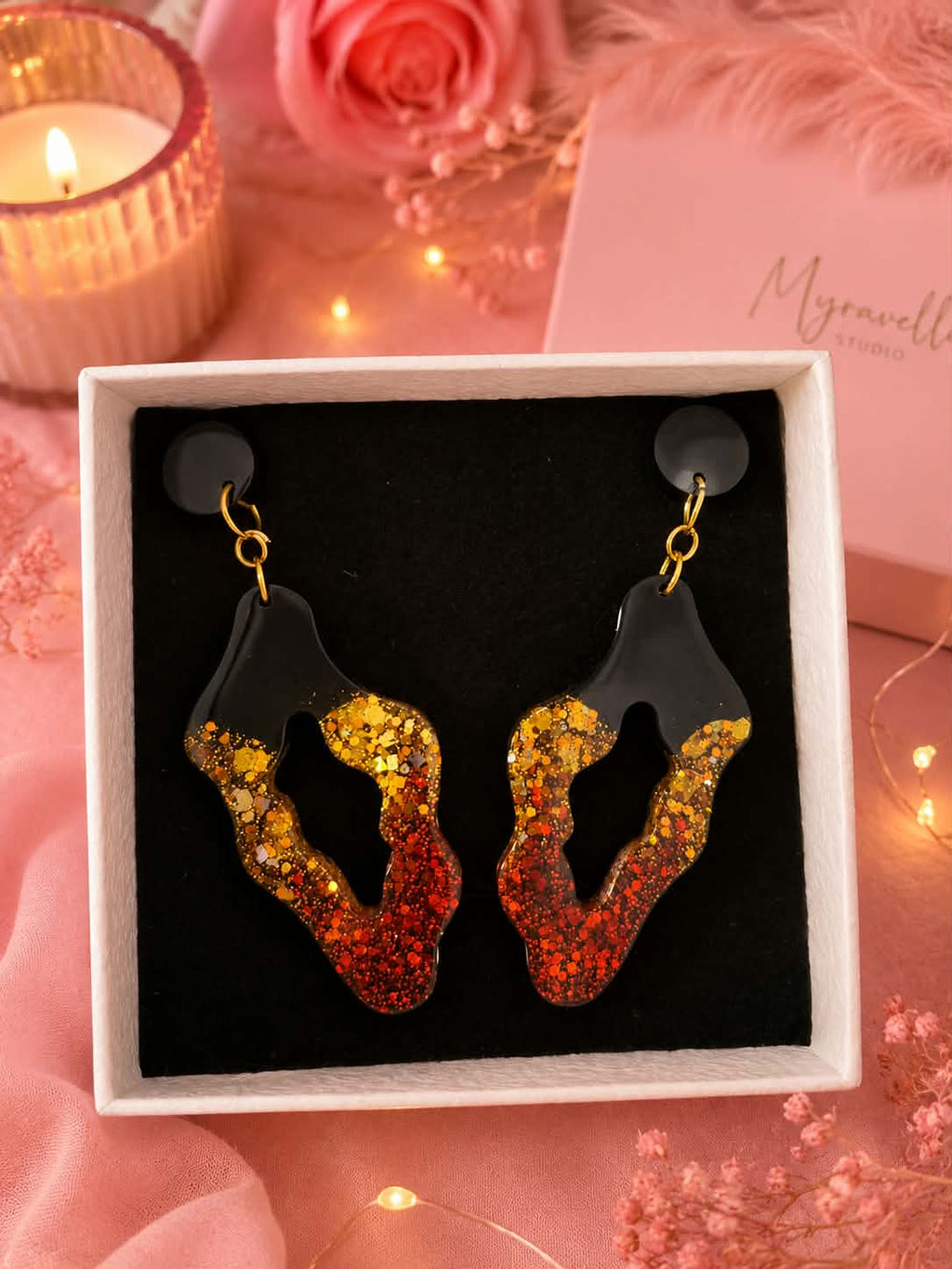 Sunset Blaze – Handmade Resin Earrings