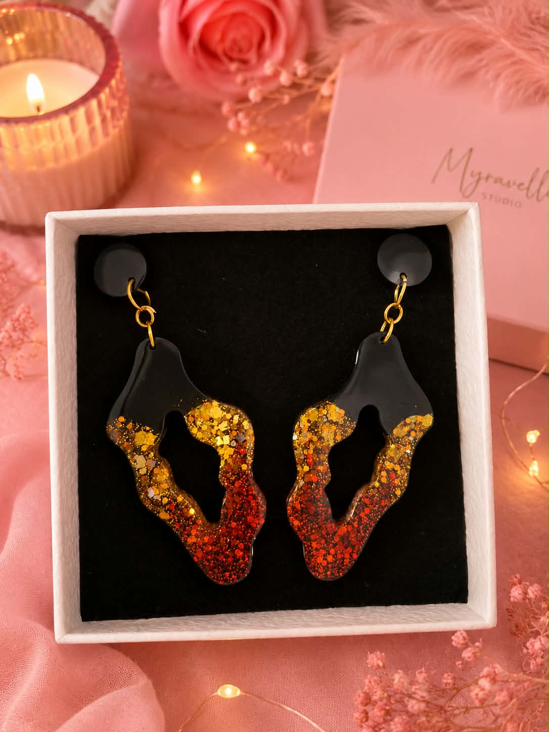 Sunset Blaze – Handmade Resin Earrings