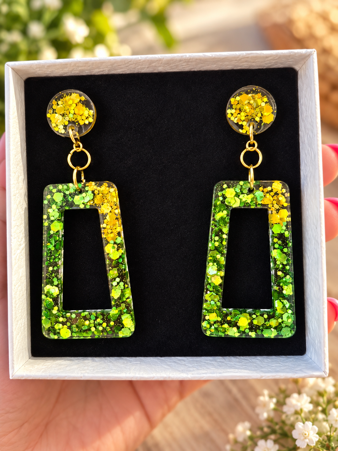 Emerald Glow Geometric Earrings