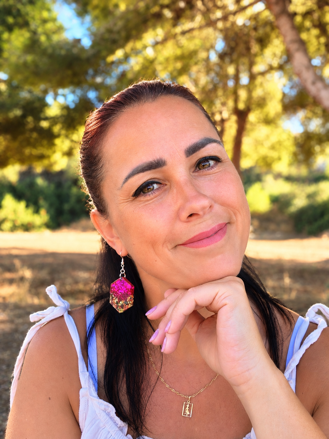 Pink Blossom Sparkle Hexagon Earrings