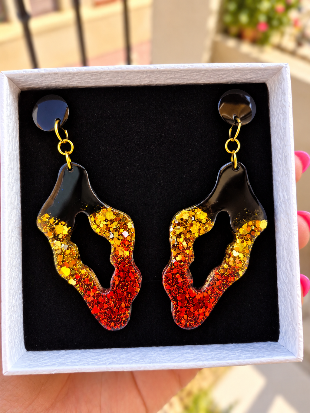 Sunset Blaze – Handmade Resin Earrings