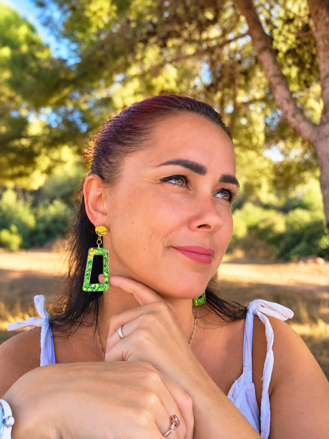 Emerald Glow Geometric Earrings